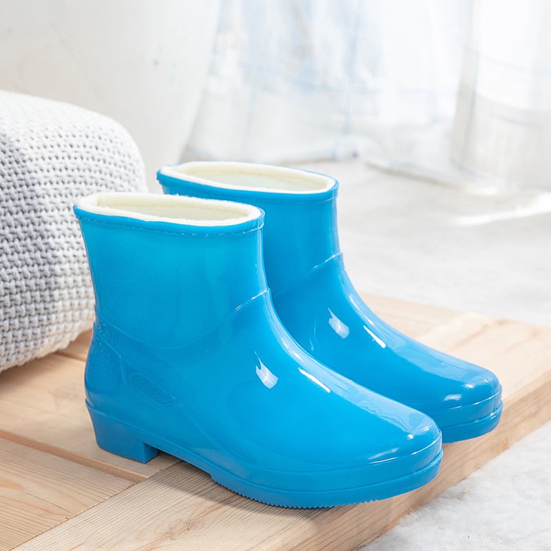 Дамски ботуши за дъжд едноцветни, PVC горна част, нисък връх, нисък ток 1–3 см, подходящи за четири сезона