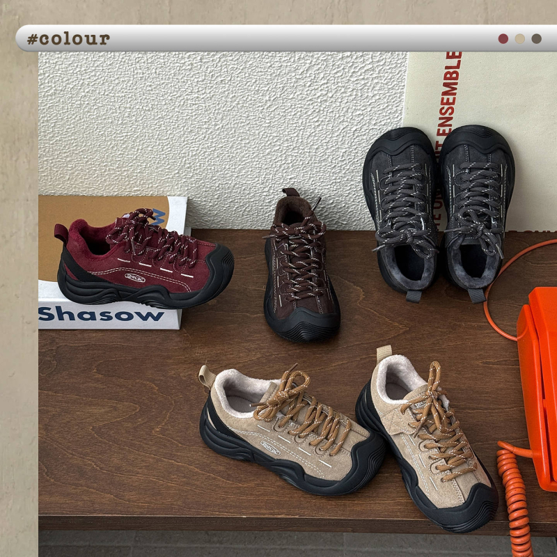 Παιδικά sneakers με παχιά σόλα — άνω μέρος: σουέντ από μοσχάρι, κλείσιμο Velcro, επένδυση φλίς, σόλα από φυσικό καουτσούκ με αντιολισθητικές ιδιότητες, κατάλληλα για φθινόπωρο και χειμώνα