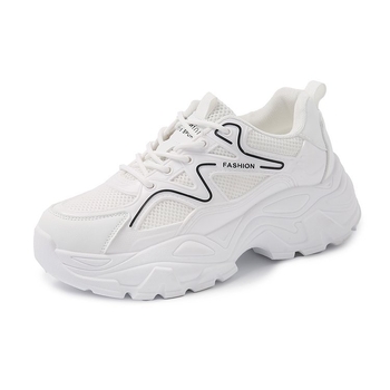 Дамски chunky dad sneakers с PU горна част, 3–5 см повишение на височината, връзки, гумена подметка с инжекционно формована технология.