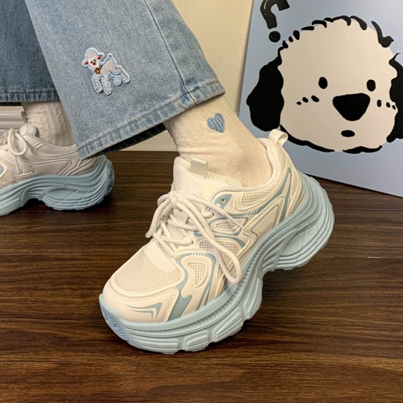 Спортни обувки за свободно време - мрежеста горна част, връзки, 3–5 см ток, PU стелка, гумена подметка