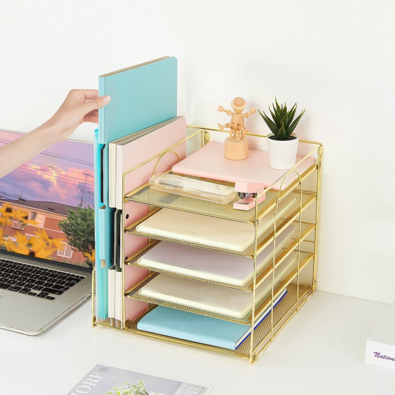 Метален държач за документи, настолен органайзер с 5 нива, универсален модел