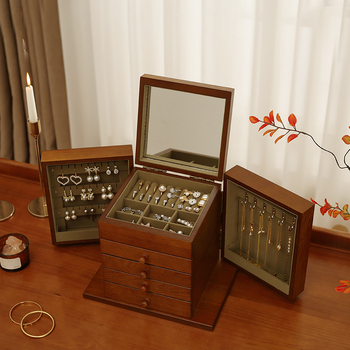 Fából készült ékszerdoboz, több rekesszel, modell 0907, kínai stílus, csíkos mintázat