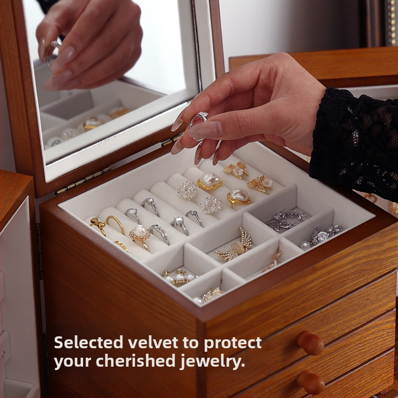 Drevená šperkovnica s viacerými zásuvkami, model 0907, čínskeho štýlu, pruhovaný vzor