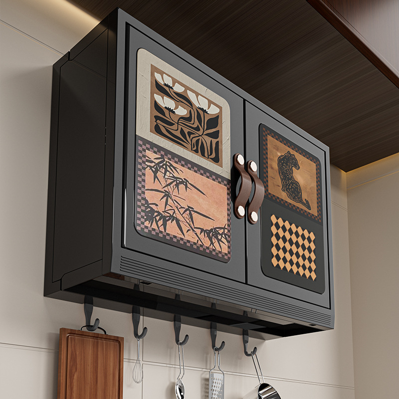 Кухненски стенен рафт за масла, сол, сос, оцет и подправки – античен стил, без пробиване, двуетажен, пластмасов материал, многофункционално съхранение