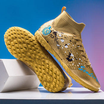 Футболни обувки с висок връх, за деца и възрастни, подметка от кожа, технология лепяща гума, подходящи за различни терени