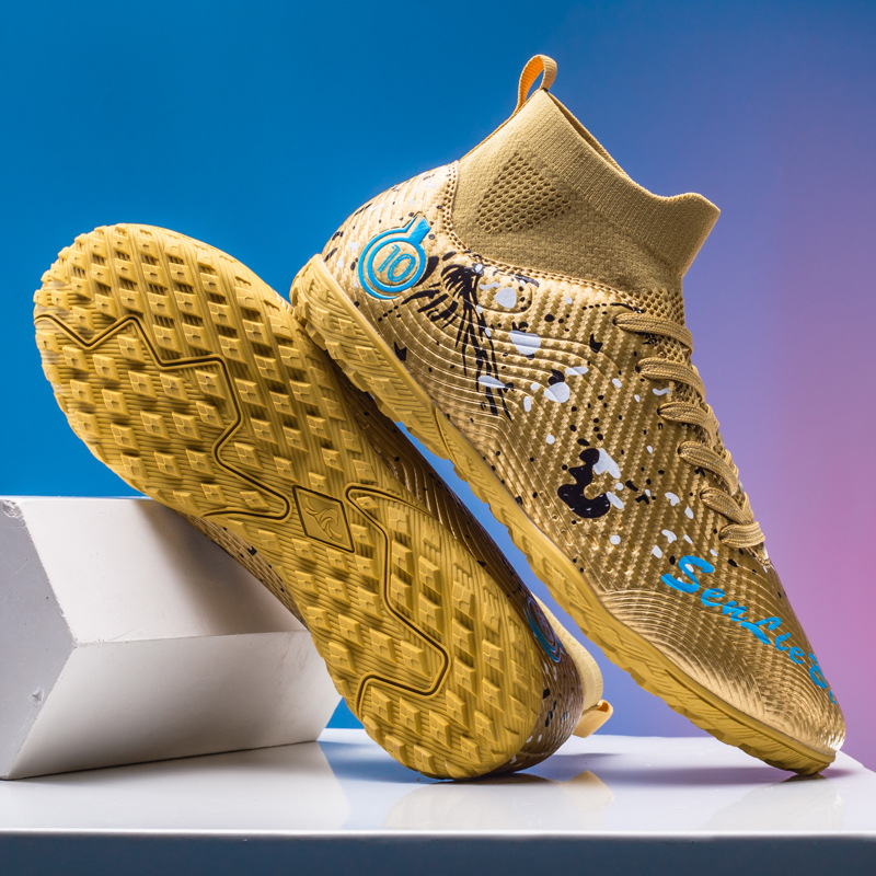 Футболни обувки с висок връх, за деца и възрастни, подметка от кожа, технология лепяща гума, подходящи за различни терени