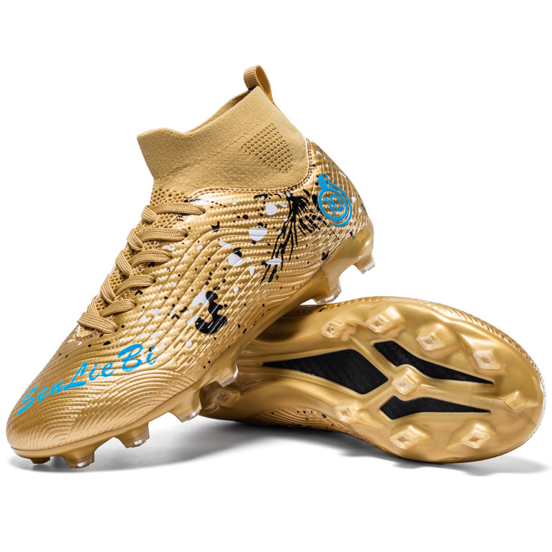 Футболни обувки с висок връх, за деца и възрастни, подметка от кожа, технология лепяща гума, подходящи за различни терени