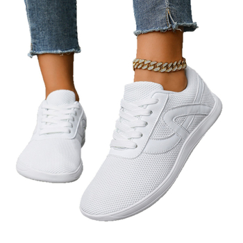 Женски спортни обувки с мрежеста горна част, дишащи, нисък профил с връзки, за широки крака