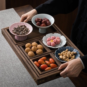 Ξύλινη πιάτα προβολής για απογευματινό τσάι, κινέζικου στυλ, για φρούτα, σνακ και αρτοσκευάσματα, ημιχειροκίνητη και ημιμηχανική κατασκευή