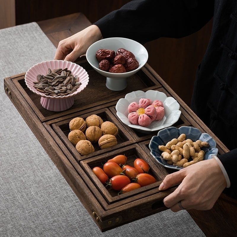 Ξύλινη πιάτα προβολής για απογευματινό τσάι, κινέζικου στυλ, για φρούτα, σνακ και αρτοσκευάσματα, ημιχειροκίνητη και ημιμηχανική κατασκευή