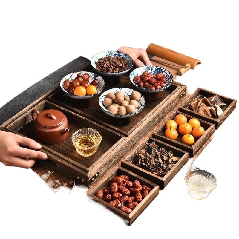 Ξύλινη πιάτα προβολής για απογευματινό τσάι, κινέζικου στυλ, για φρούτα, σνακ και αρτοσκευάσματα, ημιχειροκίνητη και ημιμηχανική κατασκευή