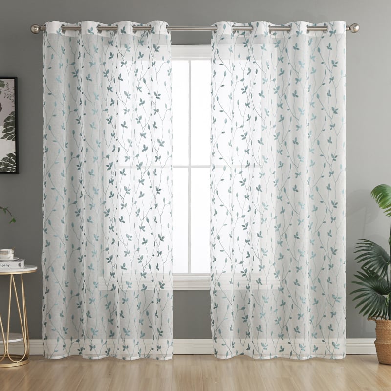 Завеса с бродерия, полиестер, прозрачна, модерн минималистичен стил, подходяща за спалня, кабинет, кухня, баня и антре