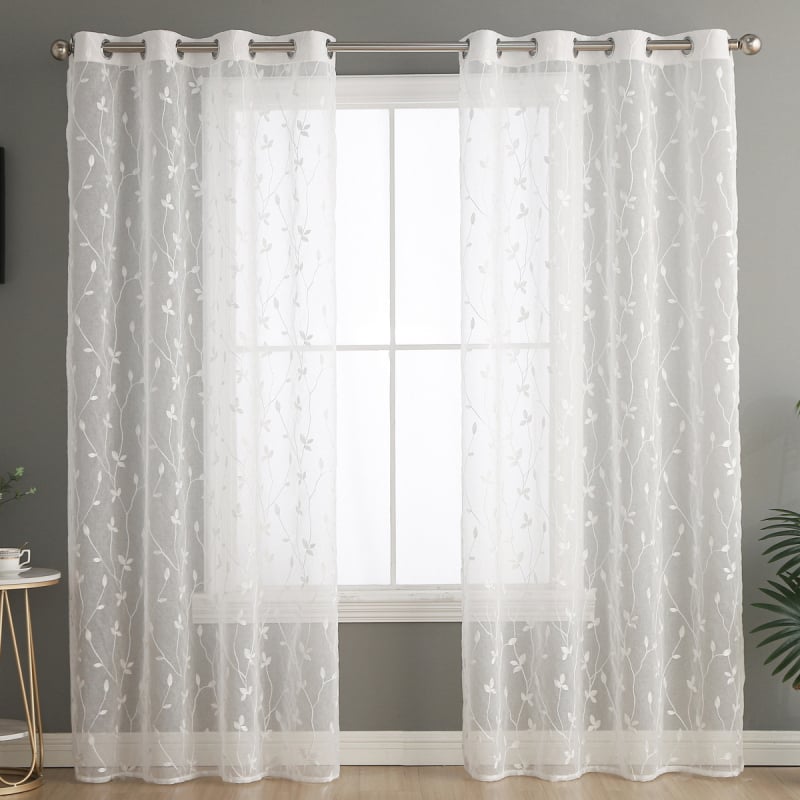 Завеса с бродерия, полиестер, прозрачна, модерн минималистичен стил, подходяща за спалня, кабинет, кухня, баня и антре