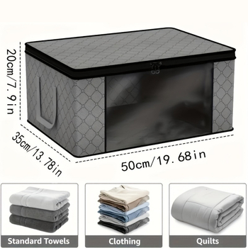 Чанта за съхранение на дрехи с прозорец, капак, дръжка и цип — сгъваема нетъкан текстилен органайзер за вътрешно настолно съхранение