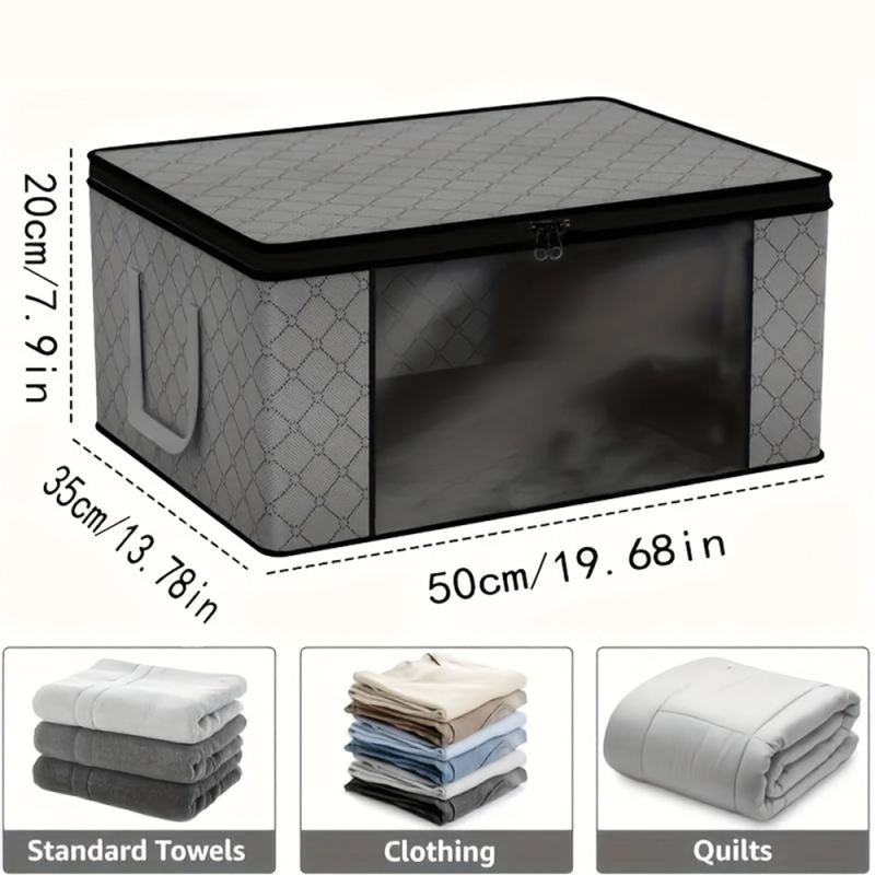 Чанта за съхранение на дрехи с прозорец, капак, дръжка и цип — сгъваема нетъкан текстилен органайзер за вътрешно настолно съхранение