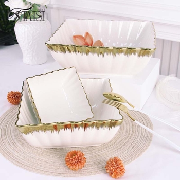 Дълбока кръгла керамична чиния с електроплатирана повърхност, микровълнова съвместимост, възможност за печат на лого