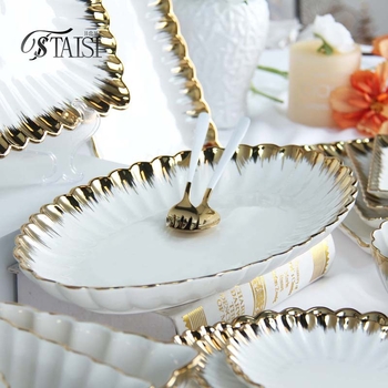 Дълбока кръгла керамична чиния с електроплатирана повърхност, микровълнова съвместимост, възможност за печат на лого