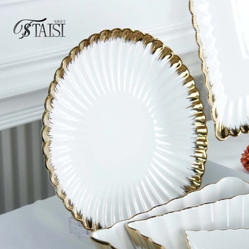 Дълбока кръгла керамична чиния с електроплатирана повърхност, микровълнова съвместимост, възможност за печат на лого