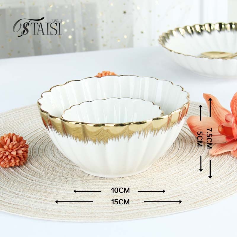 Дълбока кръгла керамична чиния с електроплатирана повърхност, микровълнова съвместимост, възможност за печат на лого