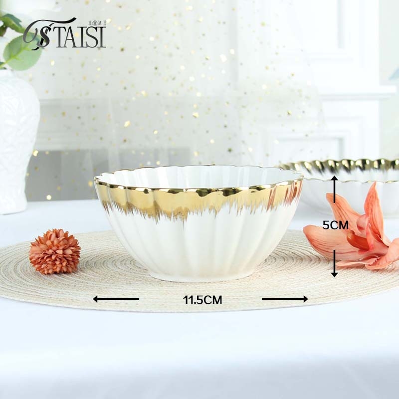 Дълбока кръгла керамична чиния с електроплатирана повърхност, микровълнова съвместимост, възможност за печат на лого