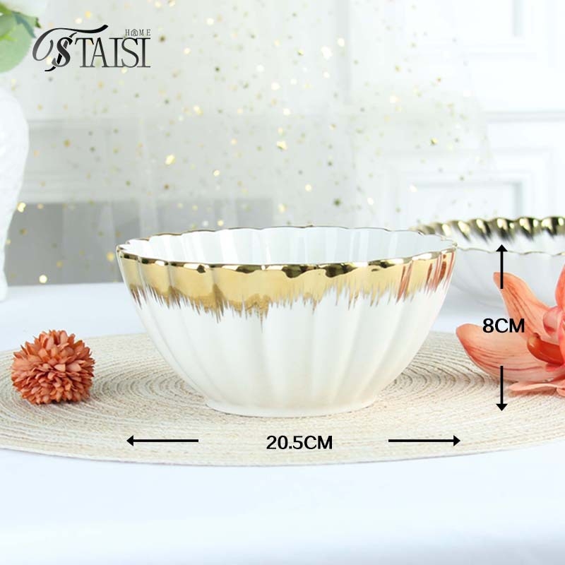 Дълбока кръгла керамична чиния с електроплатирана повърхност, микровълнова съвместимост, възможност за печат на лого