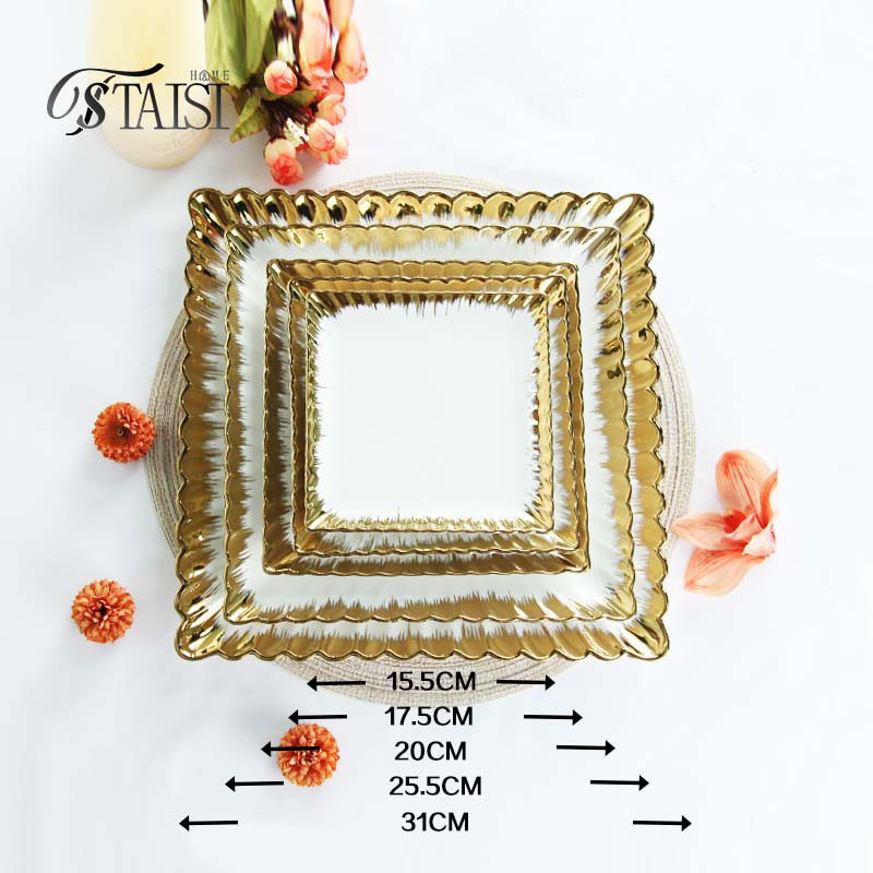 Дълбока кръгла керамична чиния с електроплатирана повърхност, микровълнова съвместимост, възможност за печат на лого