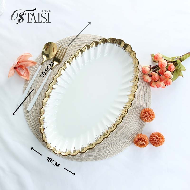 Дълбока кръгла керамична чиния с електроплатирана повърхност, микровълнова съвместимост, възможност за печат на лого