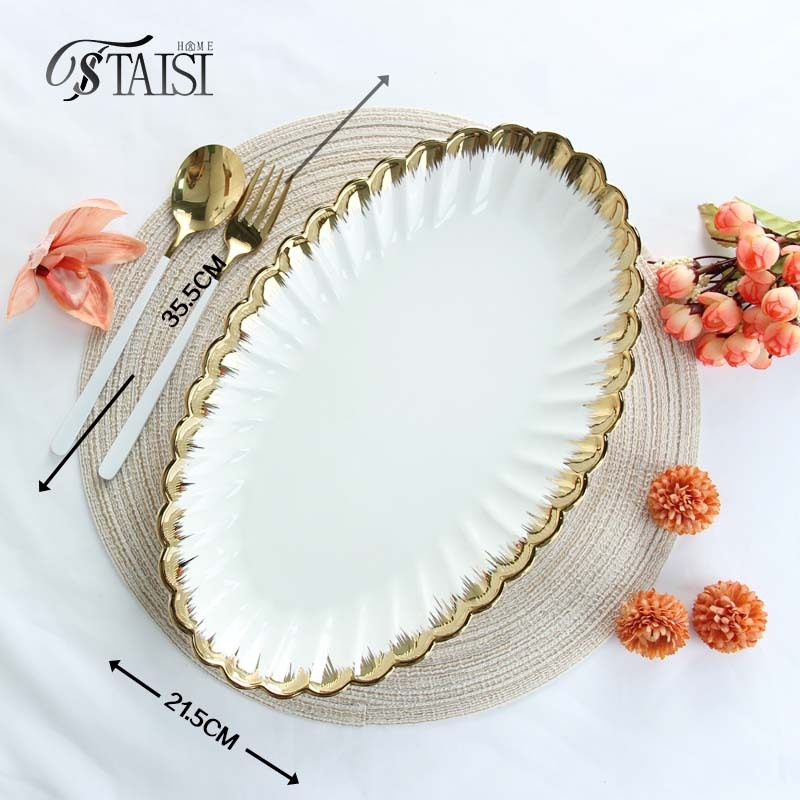 Дълбока кръгла керамична чиния с електроплатирана повърхност, микровълнова съвместимост, възможност за печат на лого