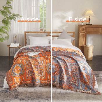 Бохо памучна хавлиена завивка Belixin — 100% памук, реактивно печатане и боядисване, модел растения и цветя, персонализиране