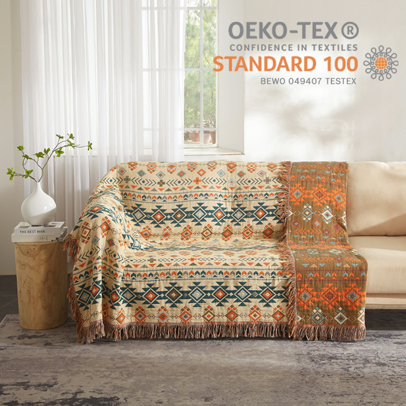 Бохо памучна хавлиена завивка Belixin — 100% памук, реактивно печатане и боядисване, модел растения и цветя, персонализиране