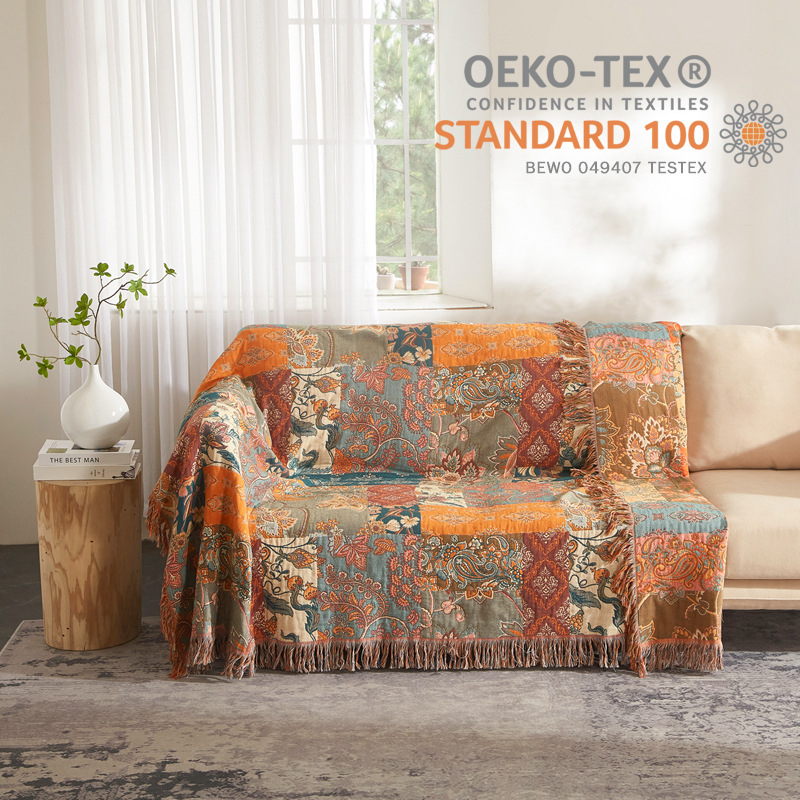 Бохо памучна хавлиена завивка Belixin — 100% памук, реактивно печатане и боядисване, модел растения и цветя, персонализиране