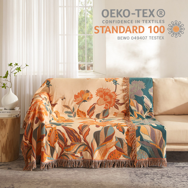 Бохо памучна хавлиена завивка Belixin — 100% памук, реактивно печатане и боядисване, модел растения и цветя, персонализиране