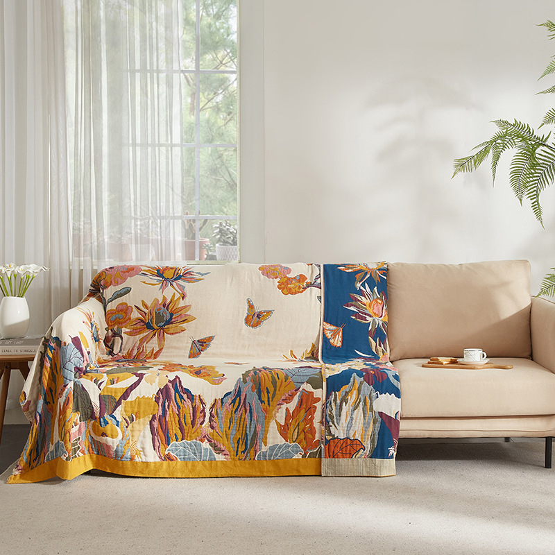 Бохо памучна хавлиена завивка Belixin — 100% памук, реактивно печатане и боядисване, модел растения и цветя, персонализиране