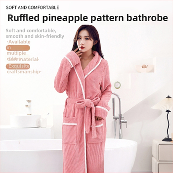 Peldmēteņa halāts ar mežģīnēm un ananas rakstu, garas piedurknes, poliestera fleece, 90% poliester