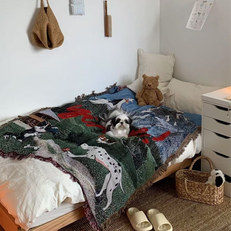 Кучешки карикатурен гоблен декоративен плед (Peel forest; скандинавски стил; пролет и есен; премиум)