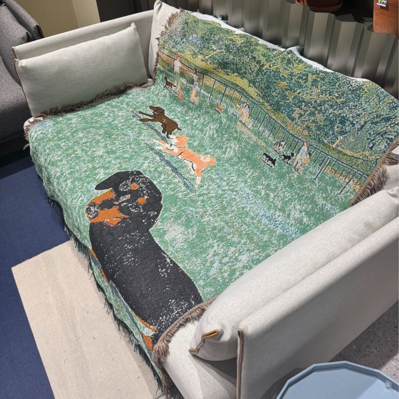 Кучешки карикатурен гоблен декоративен плед (Peel forest; скандинавски стил; пролет и есен; премиум)