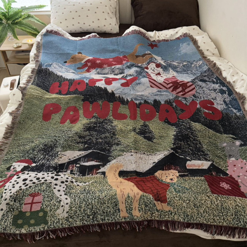 Кучешки карикатурен гоблен декоративен плед (Peel forest; скандинавски стил; пролет и есен; премиум)