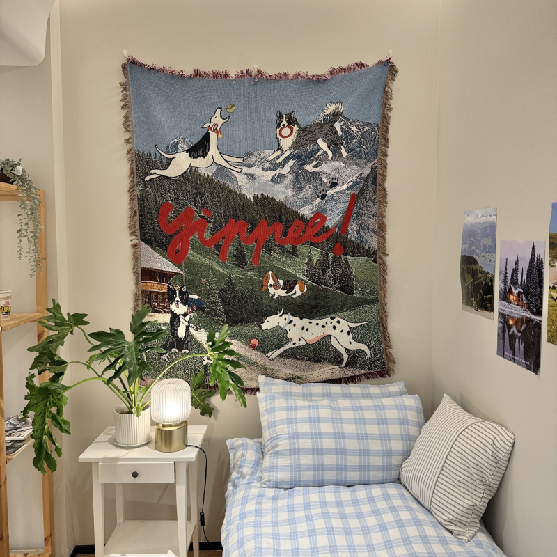 Кучешки карикатурен гоблен декоративен плед (Peel forest; скандинавски стил; пролет и есен; премиум)