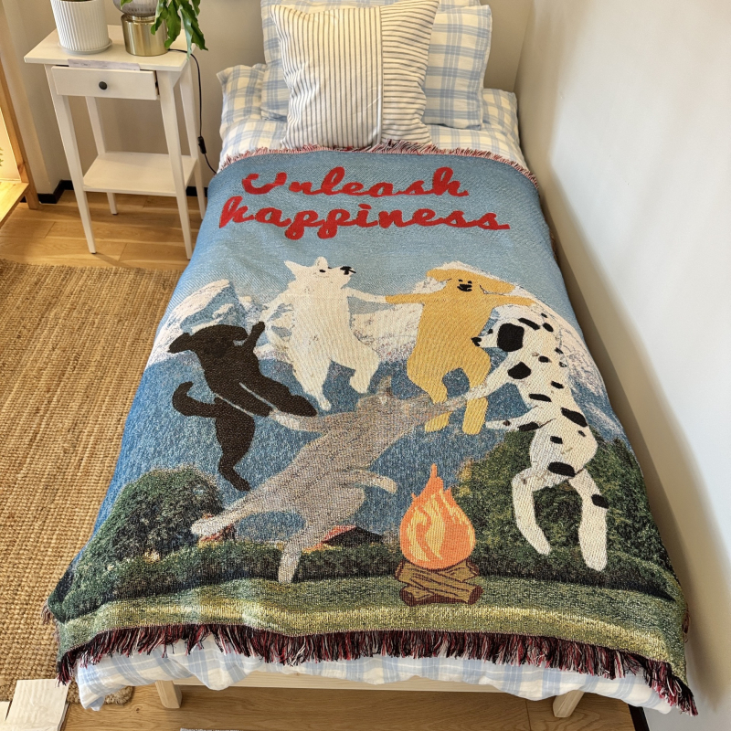 Кучешки карикатурен гоблен декоративен плед (Peel forest; скандинавски стил; пролет и есен; премиум)