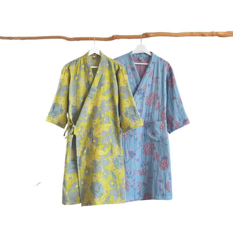 Унисекс памучен халат за лято, жакардова тъкан, 100% памук, абсорбиращ и мек на допир, домашно облекло, тегло около 450 g