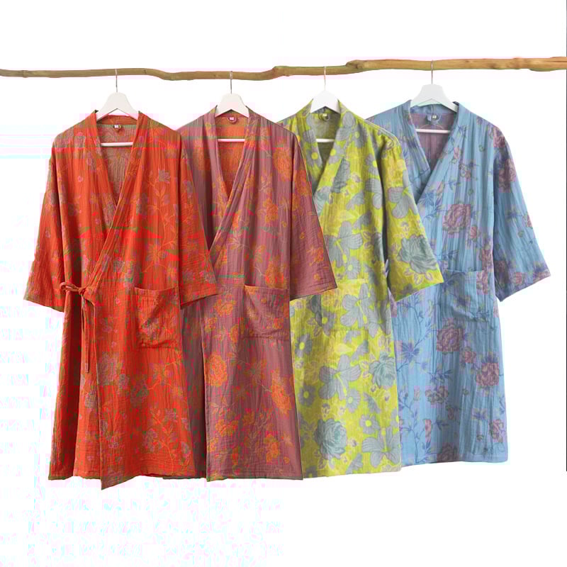 Унисекс памучен халат за лято, жакардова тъкан, 100% памук, абсорбиращ и мек на допир, домашно облекло, тегло около 450 g