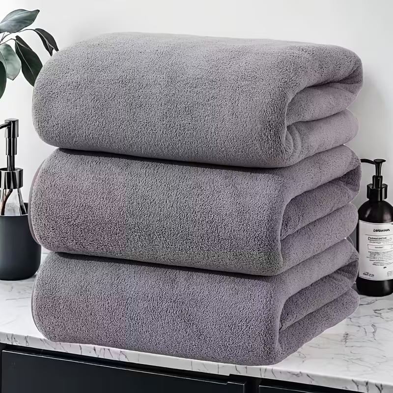 Комплект от три хавлии за баня и плаж – корална плюш, прежда 150D, подгъване и плоска тъкане, възможност за персонализирано лого