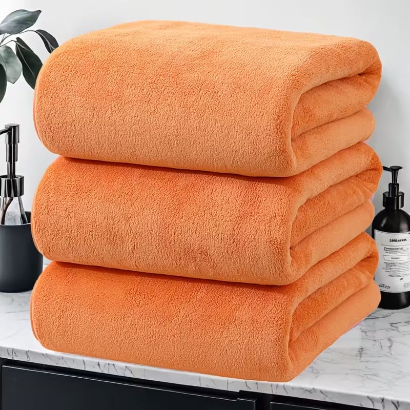 Комплект от три хавлии за баня и плаж – корална плюш, прежда 150D, подгъване и плоска тъкане, възможност за персонализирано лого