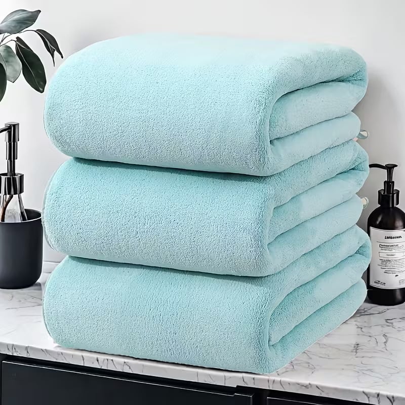 Комплект от три хавлии за баня и плаж – корална плюш, прежда 150D, подгъване и плоска тъкане, възможност за персонализирано лого