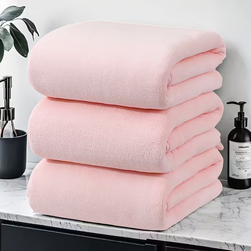 Комплект от три хавлии за баня и плаж – корална плюш, прежда 150D, подгъване и плоска тъкане, възможност за персонализирано лого