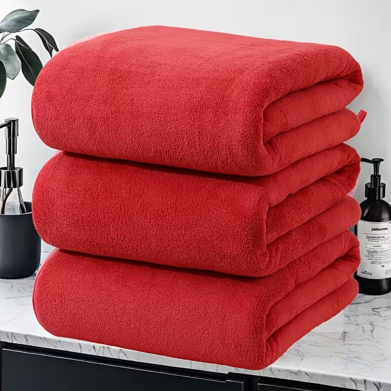 Комплект от три хавлии за баня и плаж – корална плюш, прежда 150D, подгъване и плоска тъкане, възможност за персонализирано лого