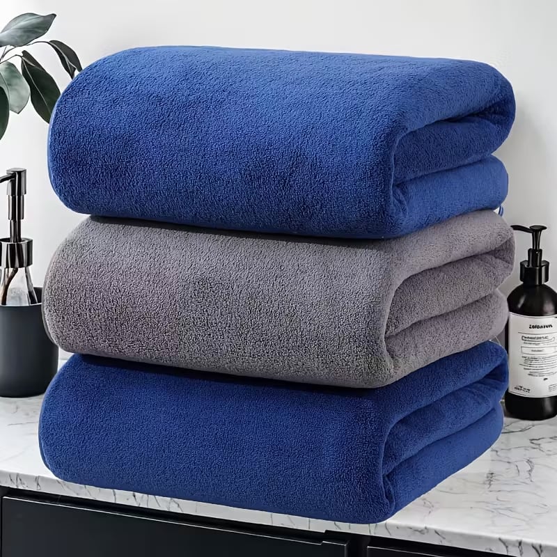 Комплект от три хавлии за баня и плаж – корална плюш, прежда 150D, подгъване и плоска тъкане, възможност за персонализирано лого