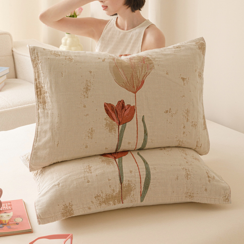 Двойка калъфи за възглавници - дебела чиста памучна марля, попива пота, антихлъзгаща се, за всички сезони, жакардова тъкан