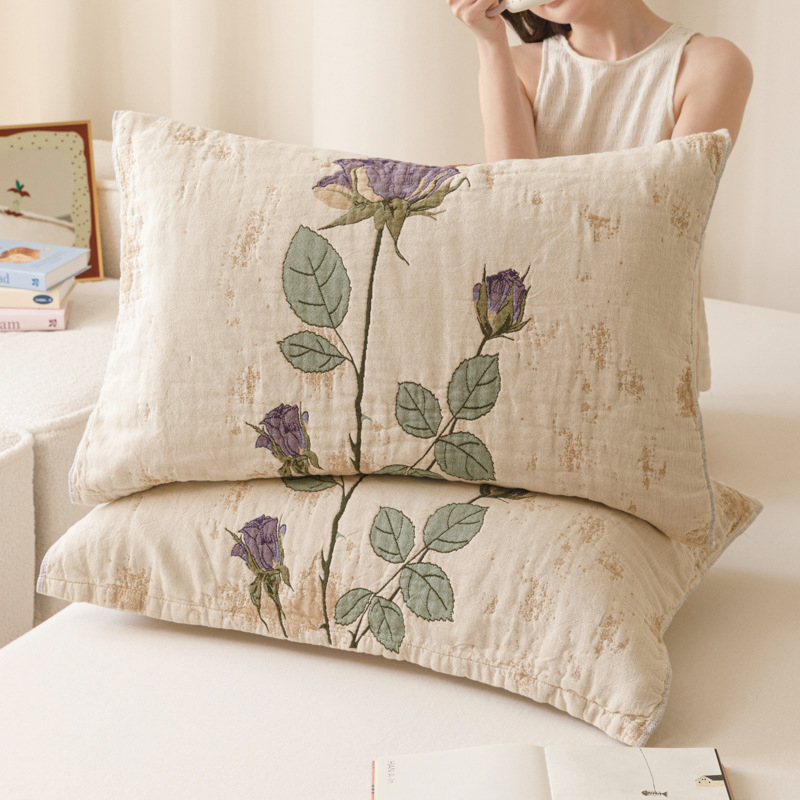 Двойка калъфи за възглавници - дебела чиста памучна марля, попива пота, антихлъзгаща се, за всички сезони, жакардова тъкан