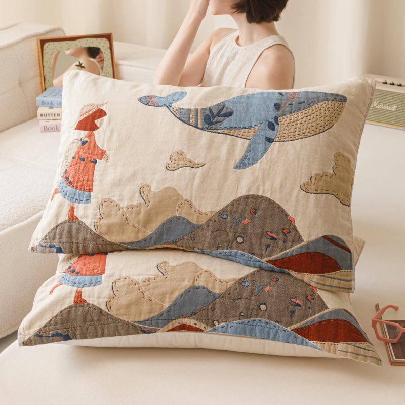 Двойка калъфи за възглавници - дебела чиста памучна марля, попива пота, антихлъзгаща се, за всички сезони, жакардова тъкан